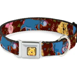 Winnie the Pooh Face Full Color Radial Brown Fade Seatbelt Buckle Collar - Winnie the Pooh Character Poses