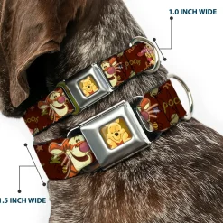 Winnie the Pooh Face Full Color Radial Brown Fade Seatbelt Buckle Collar - Winnie the Pooh Character Poses