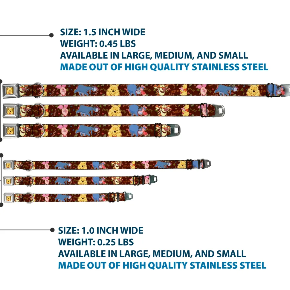 Winnie the Pooh Face Full Color Radial Brown Fade Seatbelt Buckle Collar - Winnie the Pooh Character Poses