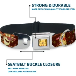 Winnie the Pooh Face Full Color Radial Brown Fade Seatbelt Buckle Collar - Winnie the Pooh Character Poses