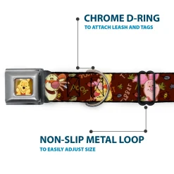 Winnie the Pooh Face Full Color Radial Brown Fade Seatbelt Buckle Collar - Winnie the Pooh Character Poses