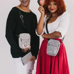 Women's Crossbody Wallet - Looney Tunes 4-Character Eyes Stripe White Black