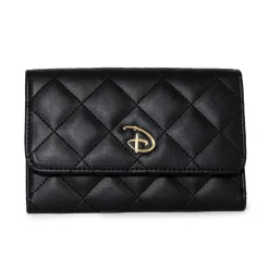 Women's Fold Over Wallet Rectangle Quilted PU - Disney Signature D Logo Gold Enamel