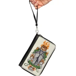 Women's PU Zip Around Wallet Rectangle - Nightmare Before Christmas LONG LIVE THE PUMPKIN KING Jack Corpse Pose Ivory Grays Orange Green