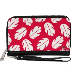 Women's PU Zip Around Wallet Rectangle - Lilo & Stitch Bounding Lilo Dress Leaves Red White
