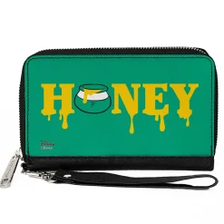 Women's PU Zip Around Wallet Rectangle - Winnie the Pooh Dripping HONEY Green Yellow