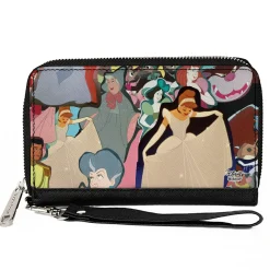 Women's PU Zip Around Wallet Rectangle - Cinderella Characters Collage Blues White