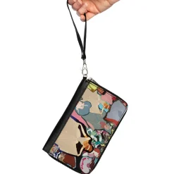 Women's PU Zip Around Wallet Rectangle - Cinderella Characters Collage Blues White