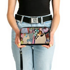 Women's PU Zip Around Wallet Rectangle - Cinderella Characters Collage Blues White