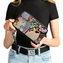 Women's PU Zip Around Wallet Rectangle - Cinderella Characters Collage Blues White