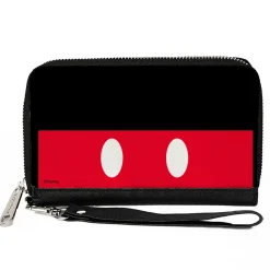 Women's PU Zip Around Wallet Rectangle - Mickey Mouse Short Buttons Black Red White