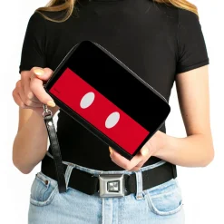 Women's PU Zip Around Wallet Rectangle - Mickey Mouse Short Buttons Black Red White