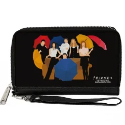 Women's PU Zip Around Wallet Rectangle - Friends Umbrella Group Poses Silhouette I'LL BE THERE FOR YOU Black White