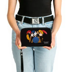 Women's PU Zip Around Wallet Rectangle - Friends Umbrella Group Poses Silhouette I'LL BE THERE FOR YOU Black White
