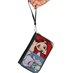 Women's PU Zip Around Wallet Rectangle - The Little Mermaid Ariel and Ursula Face Blocks