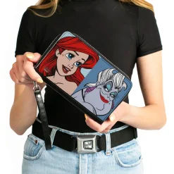 Women's PU Zip Around Wallet Rectangle - The Little Mermaid Ariel and Ursula Face Blocks