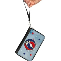 Women's PU Zip Around Wallet Rectangle - GRATEFUL DEAD Steal Your Face Logo Stars Blues White Red
