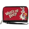 Women's PU Zip Around Wallet Rectangle - Looney Tunes Bugs Bunny WHAT'S UP DOC? Carrot Pose Red
