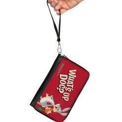 Women's PU Zip Around Wallet Rectangle - Looney Tunes Bugs Bunny WHAT'S UP DOC? Carrot Pose Red