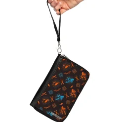 Women's PU Zip Around Wallet Rectangle - Harry Potter HAGRID'S FLYING MOTORBIKE Scattered Black Gray Blue Orange