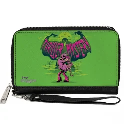 Women's PU Zip Around Wallet Rectangle - Shaggy Carrying Scooby-Doo THRILLER MYSTERY Ghost Greens
