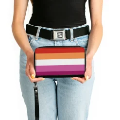 Women's PU Zip Around Wallet Rectangle - Flag Lesbian Five Stripe Oranges White Pinks