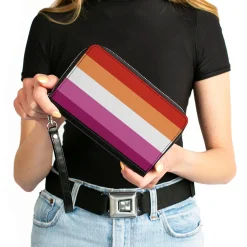 Women's PU Zip Around Wallet Rectangle - Flag Lesbian Five Stripe Oranges White Pinks
