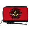 Women's PU Zip Around Wallet Rectangle - Mulan Mushu Cri-kee Lattice Mushu Icons Scattered Reds Black Golds