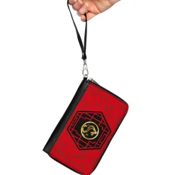 Women's PU Zip Around Wallet Rectangle - Mulan Mushu Cri-kee Lattice Mushu Icons Scattered Reds Black Golds