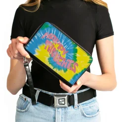Women's PU Zip Around Wallet Rectangle - HAPPY THOUGHTS Tie Dye Blue Yellow White Pink