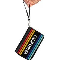 Women's PU Zip Around Wallet Rectangle - CALIFORNIA Stripes Black White Multi Color