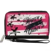 Women's PU Zip Around Wallet Rectangle - Birds of Prey HARLEY QUINN Text Diamond Stars Pinks White Black