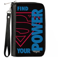 Women's PU Zip Around Wallet Rectangle - Superman Shield FIND YOUR POWER Black Red Blue
