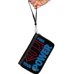 Women's PU Zip Around Wallet Rectangle - Superman Shield FIND YOUR POWER Black Red Blue