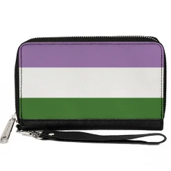Women's PU Zip Around Wallet Rectangle - Flag Genderqueer Lavender White Green