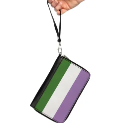 Women's PU Zip Around Wallet Rectangle - Flag Genderqueer Lavender White Green