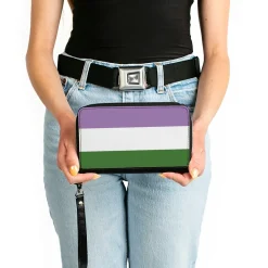 Women's PU Zip Around Wallet Rectangle - Flag Genderqueer Lavender White Green