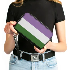 Women's PU Zip Around Wallet Rectangle - Flag Genderqueer Lavender White Green
