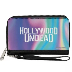 Women's PU Zip Around Wallet Rectangle - HOLLYWOOD UNDEAD Text Logo Aura White