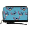 Women's PU Zip Around Wallet Rectangle - Lilo & Stitch Stitch Expressions Scattered Blue