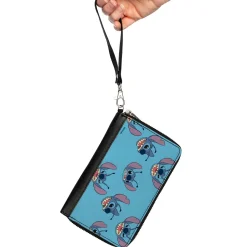 Women's PU Zip Around Wallet Rectangle - Lilo & Stitch Stitch Expressions Scattered Blue