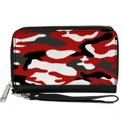 Women's PU Zip Around Wallet Rectangle - Camo Red Black Gray White