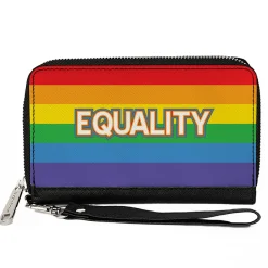 Women's PU Zip Around Wallet Rectangle - EQUALITY Stripe Rainbow White