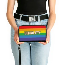 Women's PU Zip Around Wallet Rectangle - EQUALITY Stripe Rainbow White