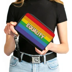 Women's PU Zip Around Wallet Rectangle - EQUALITY Stripe Rainbow White