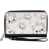 Women's PU Zip Around Wallet Rectangle - Aristocats Marie Expressions Hearts Scattered White Pink