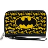 Women's PU Zip Around Wallet Rectangle - Bat Signal Centered Stacked Yellow Black