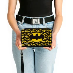 Women's PU Zip Around Wallet Rectangle - Bat Signal Centered Stacked Yellow Black