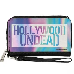 Women's PU Zip Around Wallet Rectangle - HOLLYWOOD UNDEAD Text Logo Block Aura White