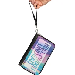 Women's PU Zip Around Wallet Rectangle - HOLLYWOOD UNDEAD Text Logo Block Aura White